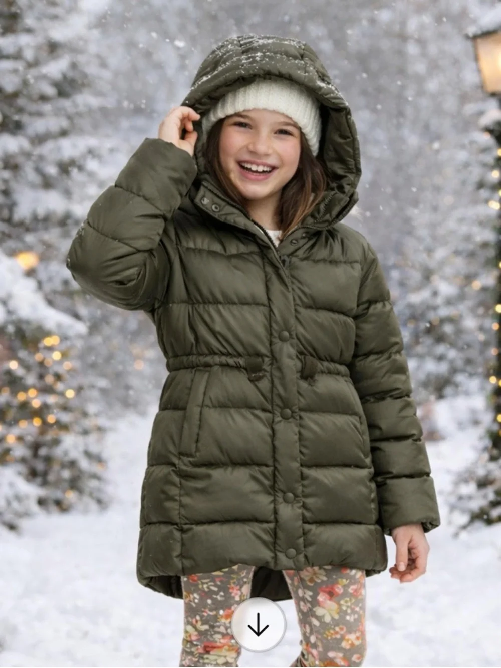 Girls' DOWN Puffer Olive Green Puffer Hooded Coat Sz L /10 great cond PriceFirm!